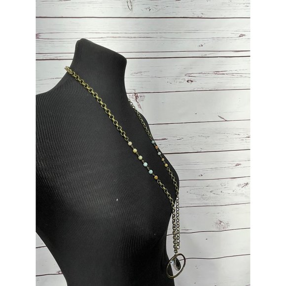 Classic Long Multi Colored Beads Antique Gold Tone‎ Circular Clear Bead Dangling - Picture 5 of 7